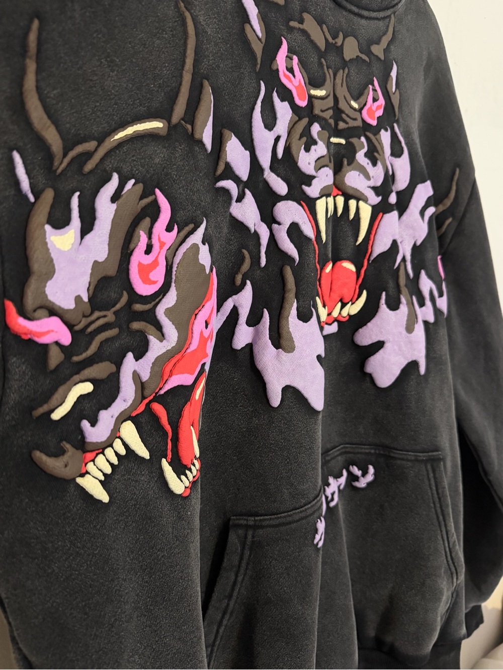 Hellhound Flame Hoodie Oversized Y2K Goth Anime Streetwear 2XL - Picture 2 of 11